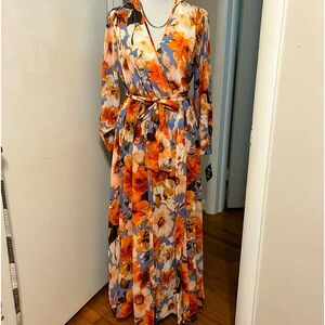 Size 6 Kate and Lily NWT sheer dress with lining earth tones and long sleeve